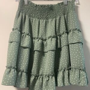 Green Polka Dot Ruffle Skirt